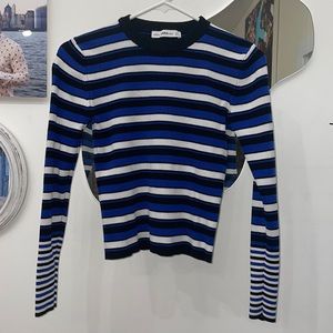 Zara knit medium white royal blue black horizontal stripe sweater long sleeve